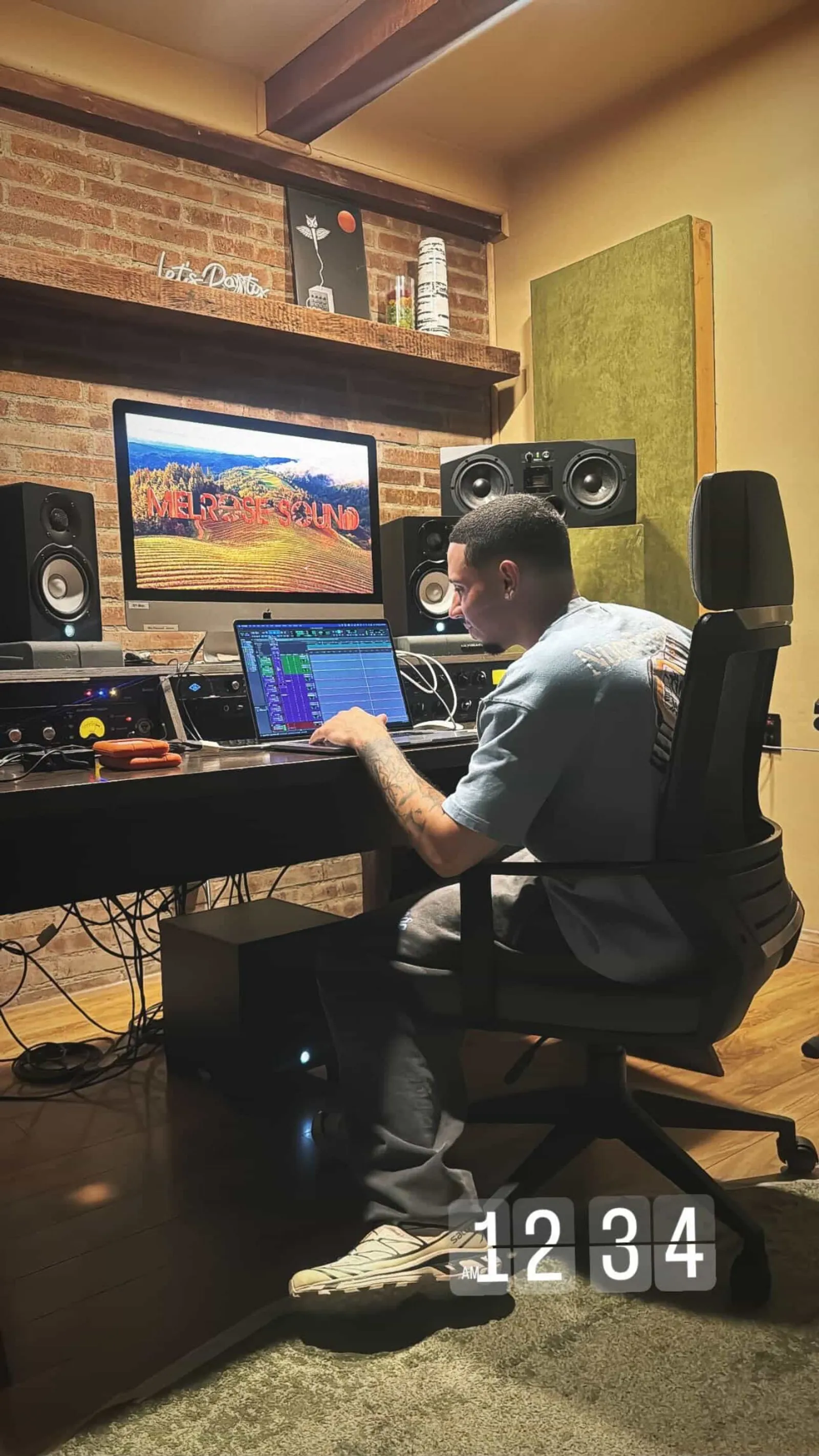 Calvin Priice working alone in the studio at 12:34 AM